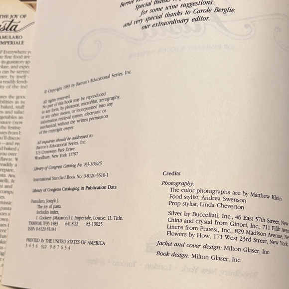 ~Barron’s~ “The Joy of Pasta” Joe Famularo Hardcover Cookbook - Picture 5 of 7